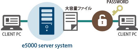 大容量ファイル e5000 server system PASSWORD CLIENT PC CLIENT PC